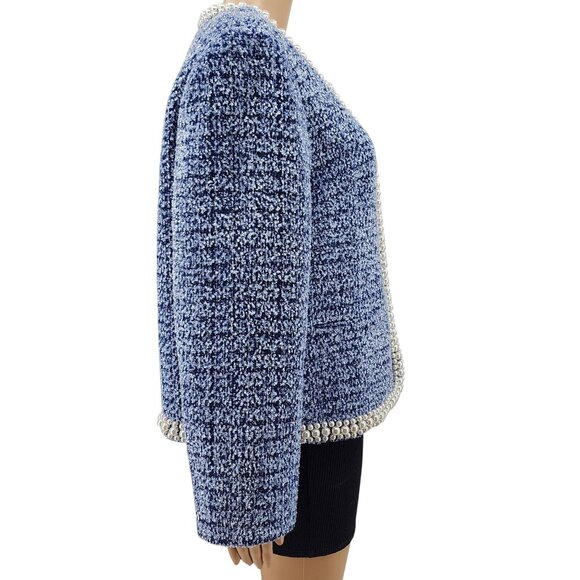 Kate Spade New York Gabrielle Blue Tweed Pearl-Trim Jacket Size 16 - Picture 3 of 14